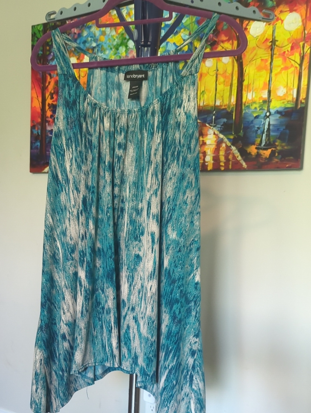 Lane Bryant Teal and White Printed High-Low Tank Top #2